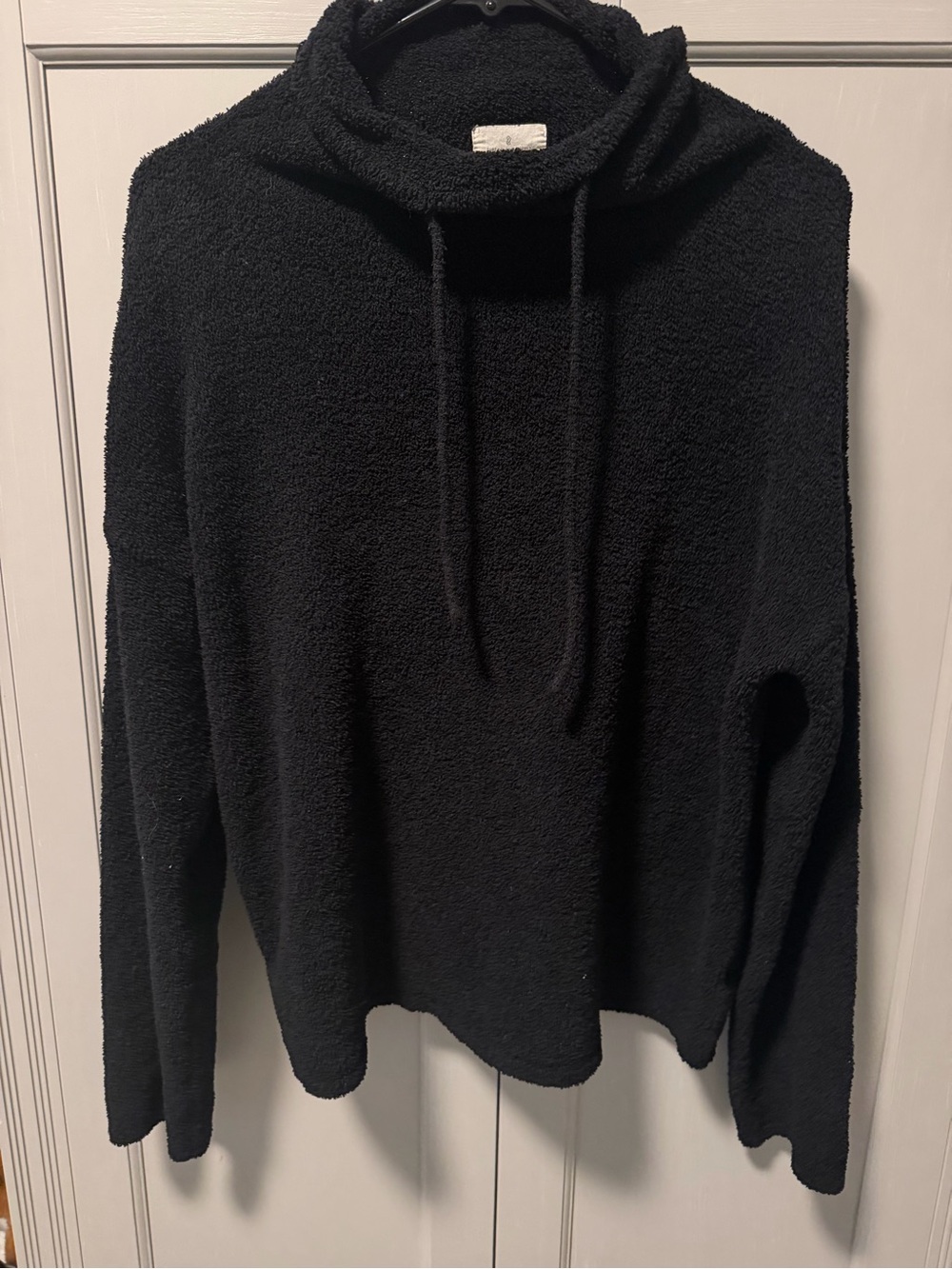 Cozy Terrycloth Black Funnel Neck Women's Sweater